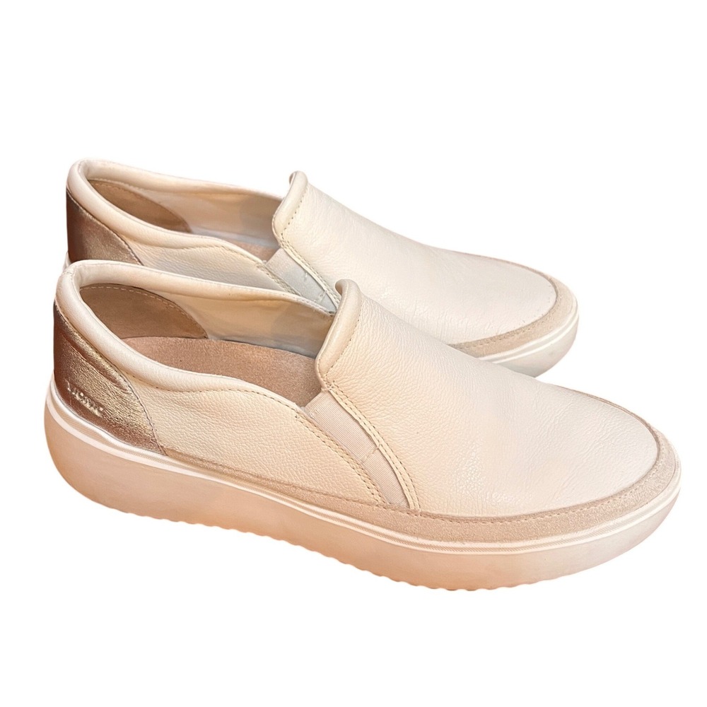 Vionic Slip-On Sneakers in White and Metallic Gold Accent